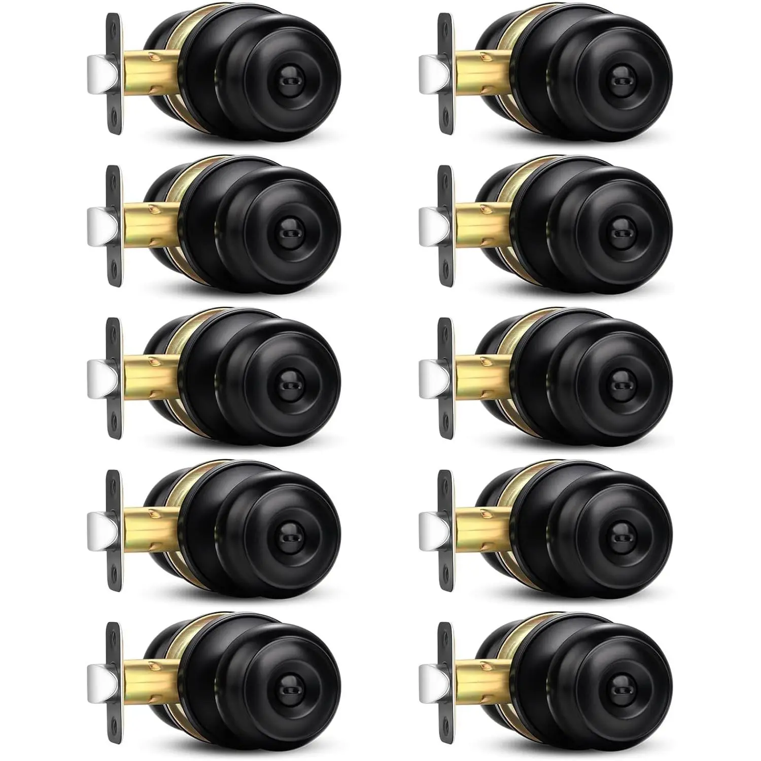 Privacy Door Knob, 10 Pack Matte Black Round Keyless Doorknobs Interior/Exterior Lockset, Privacy Locking Door Knobs  Bedroom/Bathroom, Black Modern Design Door Hardware