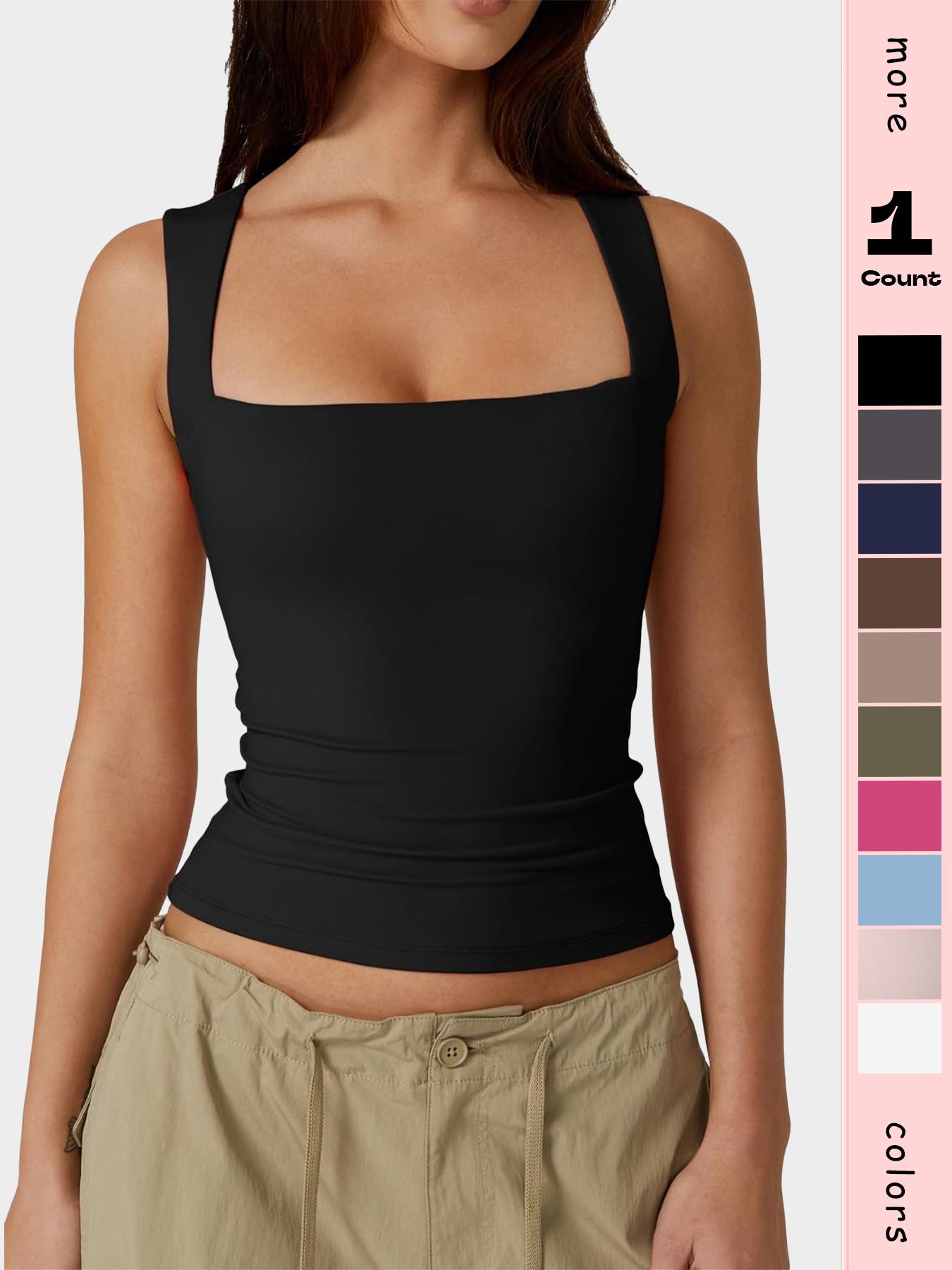 Women's Solid Square Neck Loungewear Top, Casual Slim Sleeveless Basic Top for Daily Wear, Ladies Sleepwear & Loungewear for All Seasons, Minimalist, Casual Comfy Camisole, Cami Tank Top, Camisole Shirts, Camisole Tank Tops