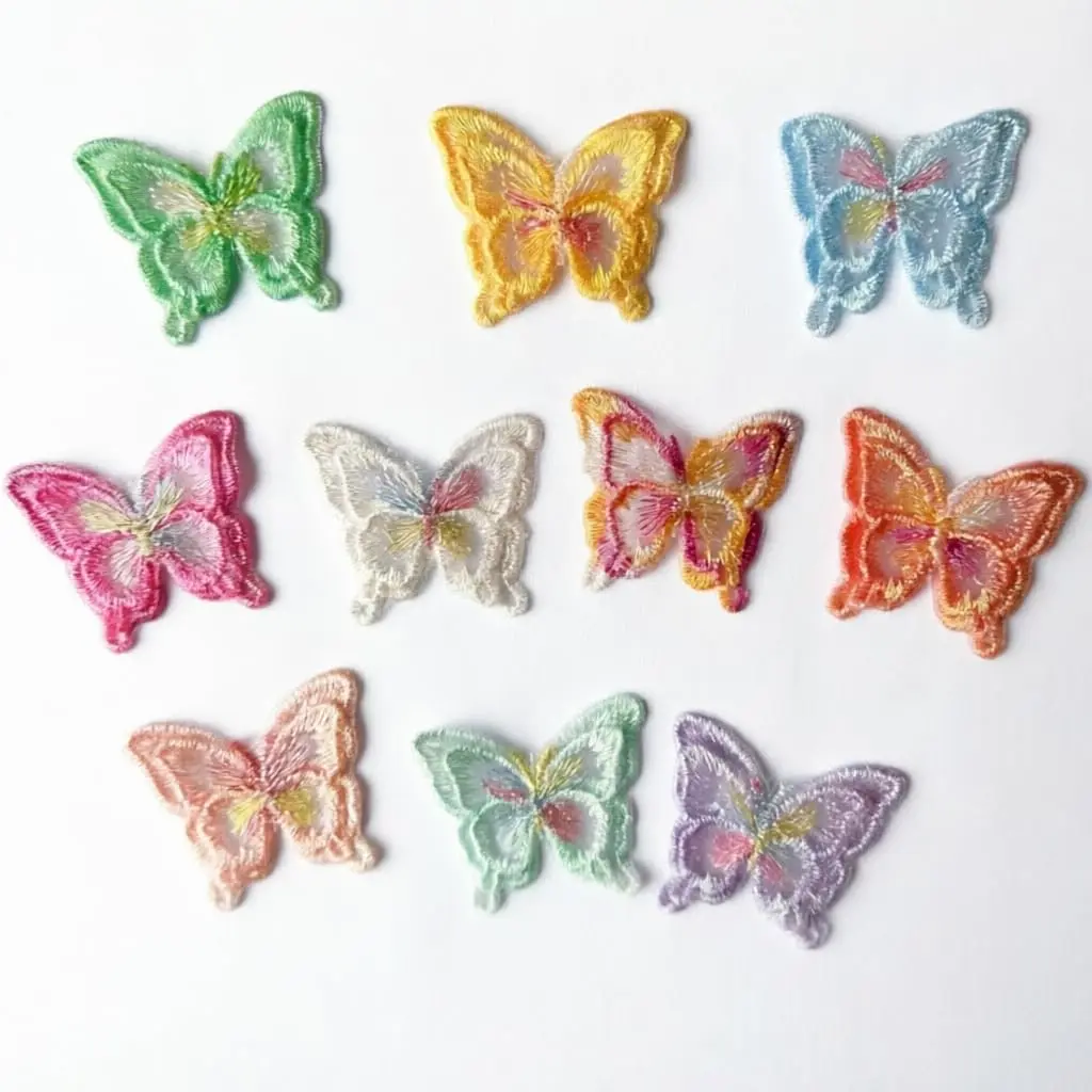 10 count Colorful Butterfly Lace Patches, Double Layer Organza Butterfly Applique Patches for Wedding Bride Hair Accessories Dress Curtain