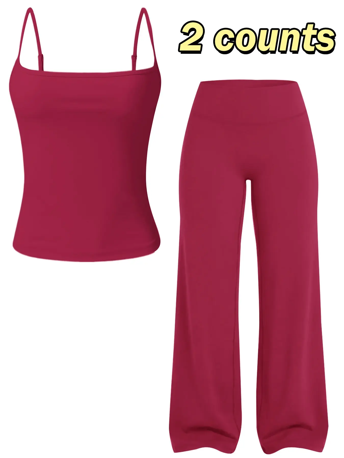 Women’s 2 Piece Casual Sports Set, Square Neck Adjustable Thin Strap Tank Top + High Waist Butt Lifting Straight Leg Pants, Soft Slim Fit Yoga Outfits for Gym, Running and Outdoor Activities
