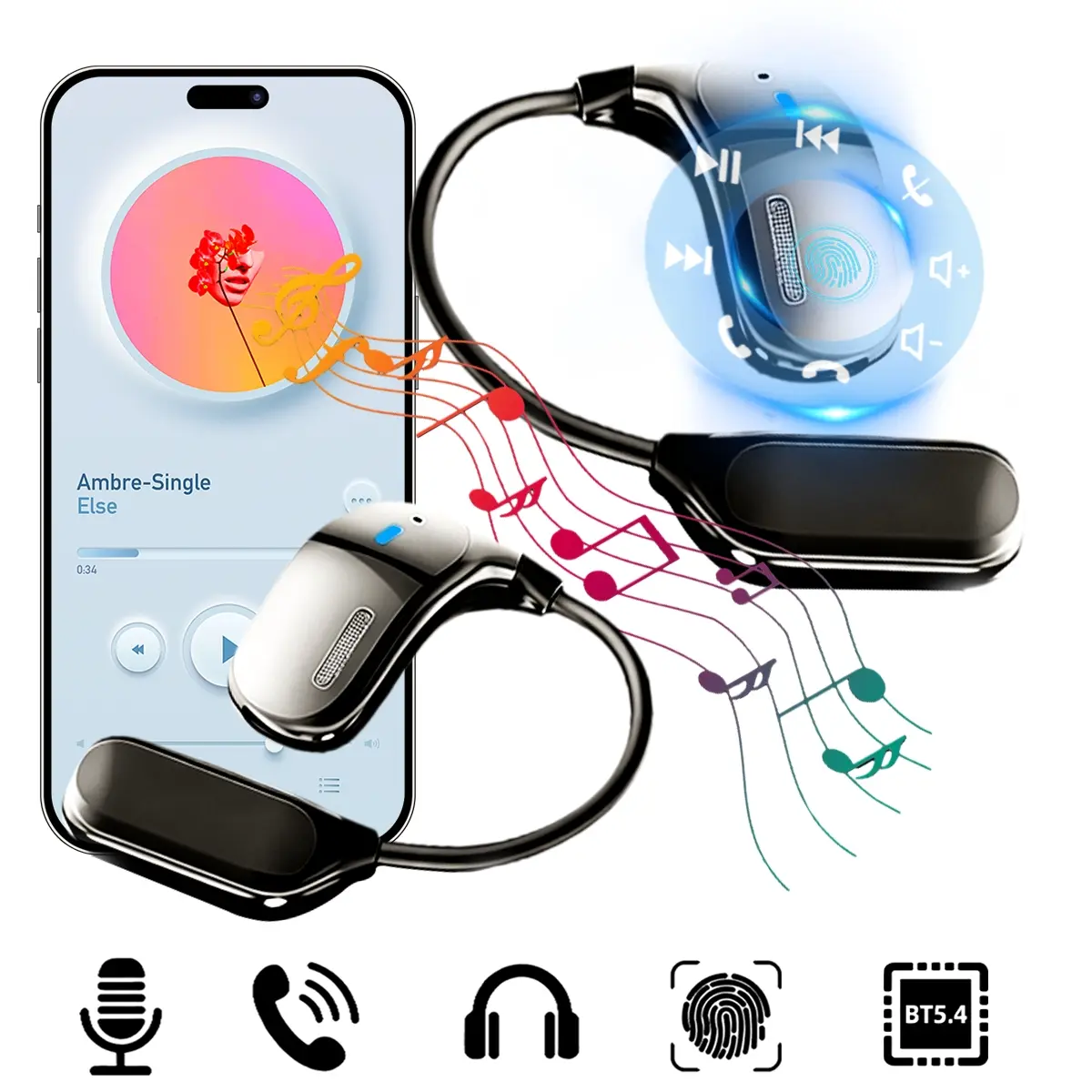 Open Ear Headphones,Over Ear Earbuds with Earhook,Ear Hook Earphones,Bluetooth Headphones 5.4 with LCD Smart Digital Display,Playtime,IPX5 Waterproof,Touch Control Operate Fit Cycling,Running,Workout,Quick Pairing