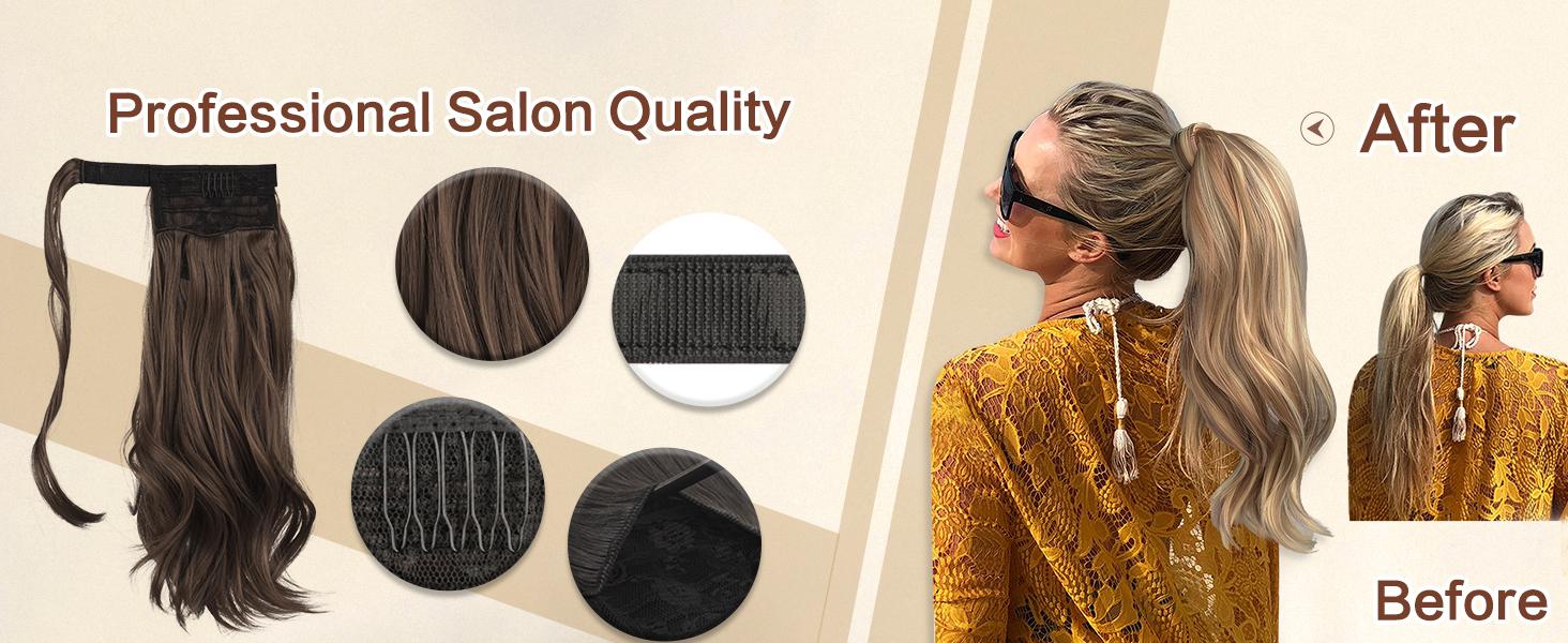SOFEIYAN Curly Ponytail Extension 15 Inch Heat Resistant Synthetic Natural Wavy Hairpiece Wrap Around Pony Tail Hair Extensions