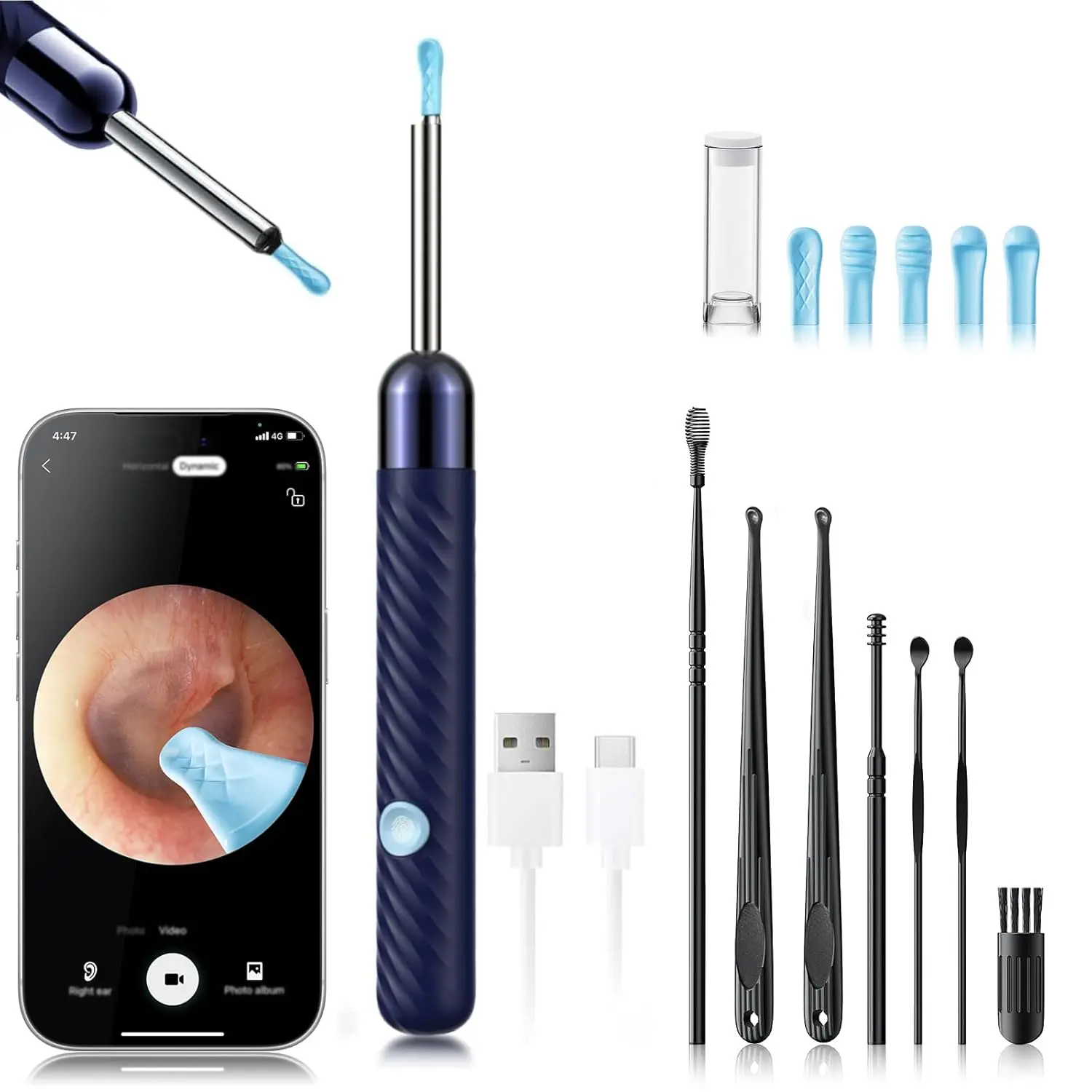 Ear Wax Removal - Earwax Remover Tool with 7 Pcs Ear Set - Ear Canal Cleaner with 1080P Camera - Ear Cleaning Kit with 6 Ear Spoon -