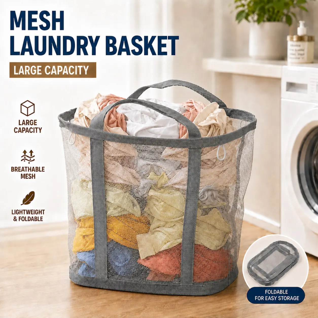 Extra Large Capacity Laundry Bag, Foldable Hanging Storage Bag with Handle, Toy Clothes Basket, Ideal for Students, Rentals, Dorms, Bathrooms