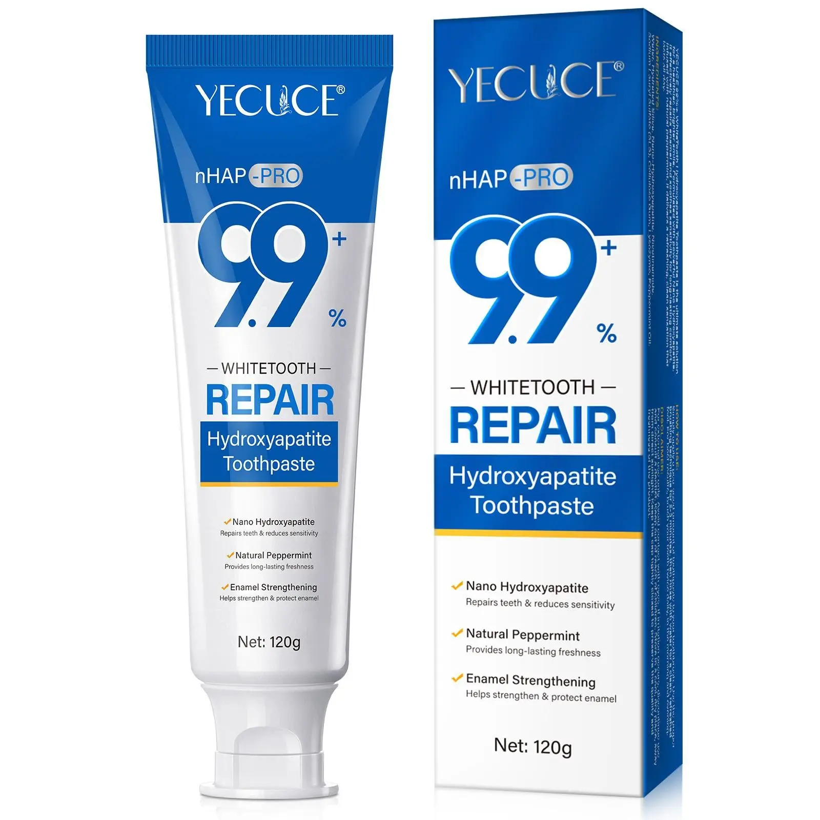 Yecuce Nano Hydroxyapatite Healthy Toothpaste, Fluoride-Free Oral Care, Protects Enamel, Fresh Mint Flavor, Removes Surface Stains
