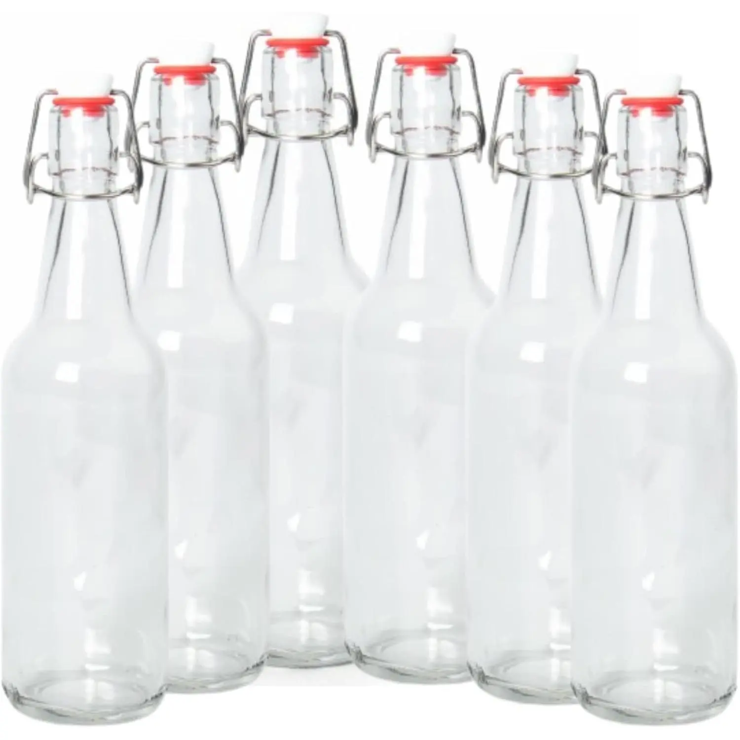 6 Pack Clear 16-20oz Growlers with Flip Top Airtight Silicone Seal, for Beverages, Oil, Vinegar, Kombucha, Beer, Water, Soda, Kefir