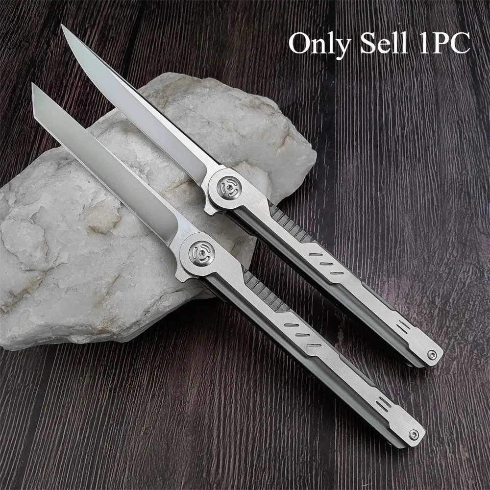 Full steel mechanical folding knife, with 7Cr13Mov steel double-edged option, anti-slip vertical pattern 420 steel handle, dedicated storage nylon cover, lightweight and portable folding knife for outdoor camping, hiking and fishing.