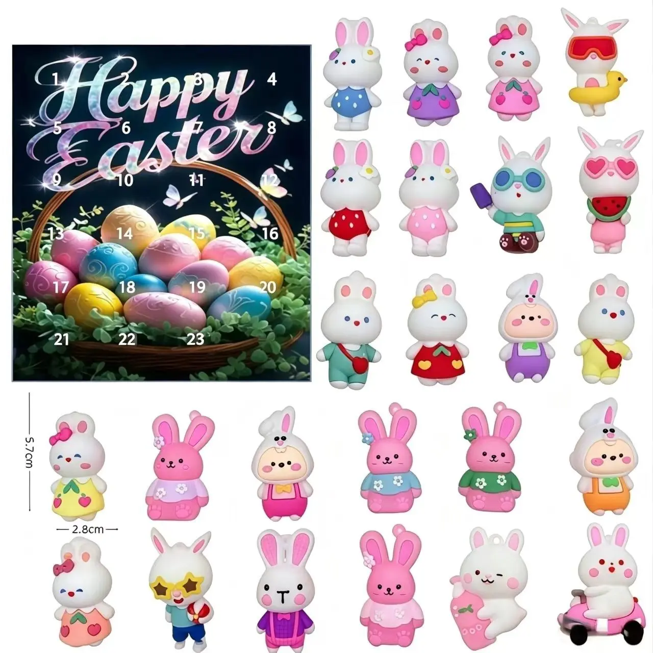 Christmas and Halloween Countdown Calendar, 24 Mini Bunny Decorations, Cute Bunny Blind Box Surprise Gift Set, Perfect Holiday Toy Kit for Kids