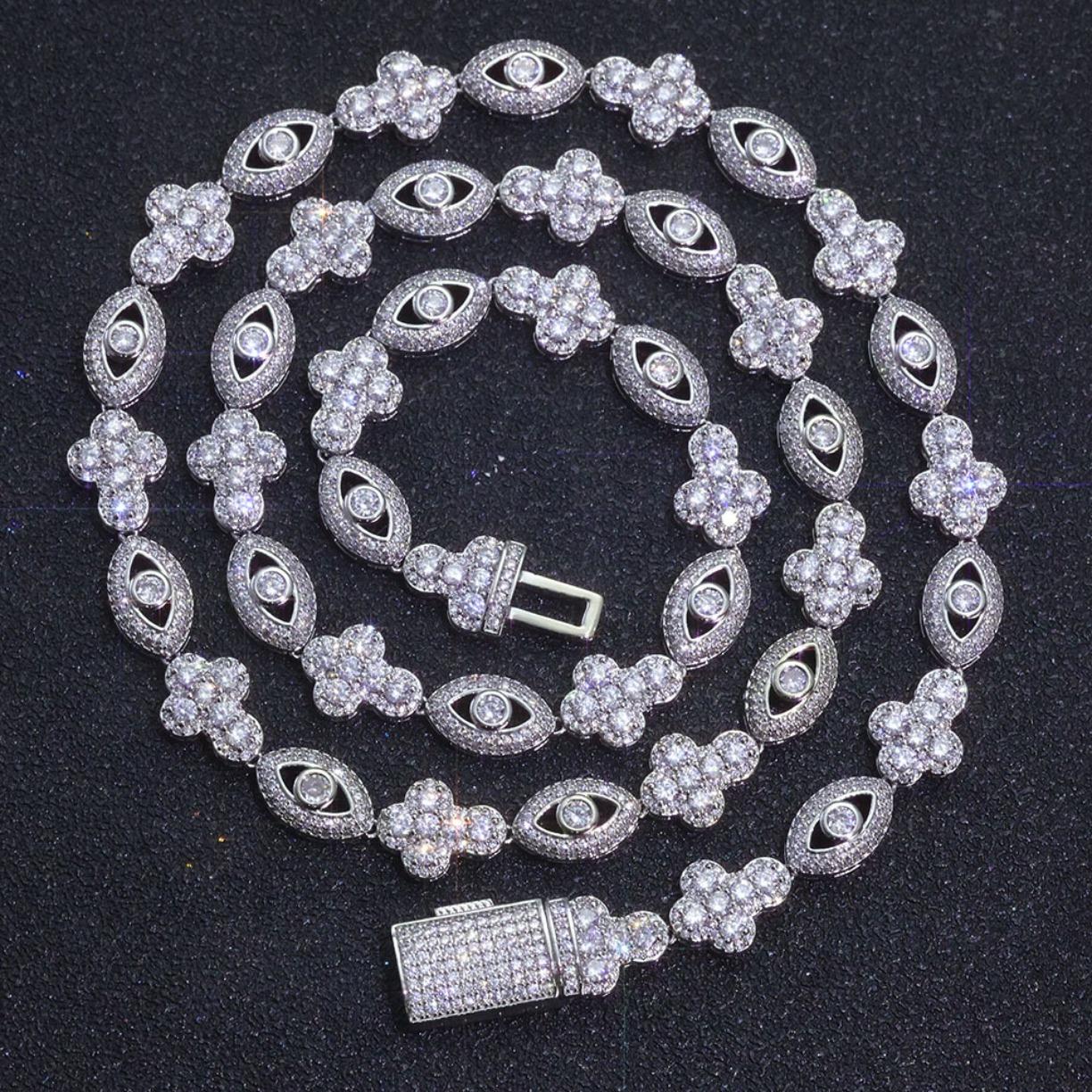 Eye Cross Cuban Chain Moissanite Bracelet S925 Silver Moissanite Hip Hop Jewelry Micro Pave Design Gift for Men Women