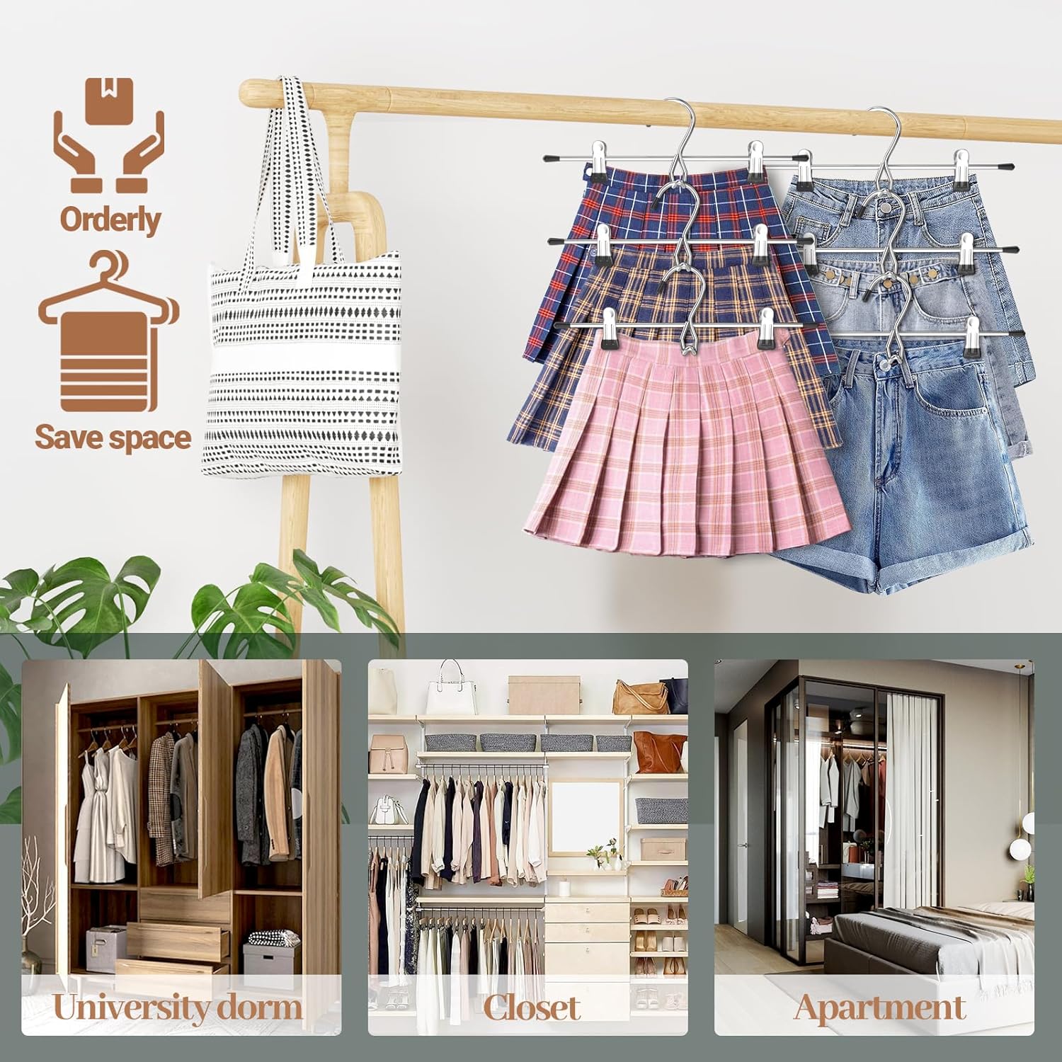 Pants Hangers Space Saving,Stackable Skirt Hangers with Clips, Hanging Closet Organizer and Storage,Clothes Hangers, College Dorm Essentials Apartment Essentials- 8 Pack Pants Hangers Space Saving,Stackable Skirt Hangers with Clips, Hanging Closet Organizer and Storage,Clothes Hangers, College Dorm Essentials Apartment Essentials- 8 Pack