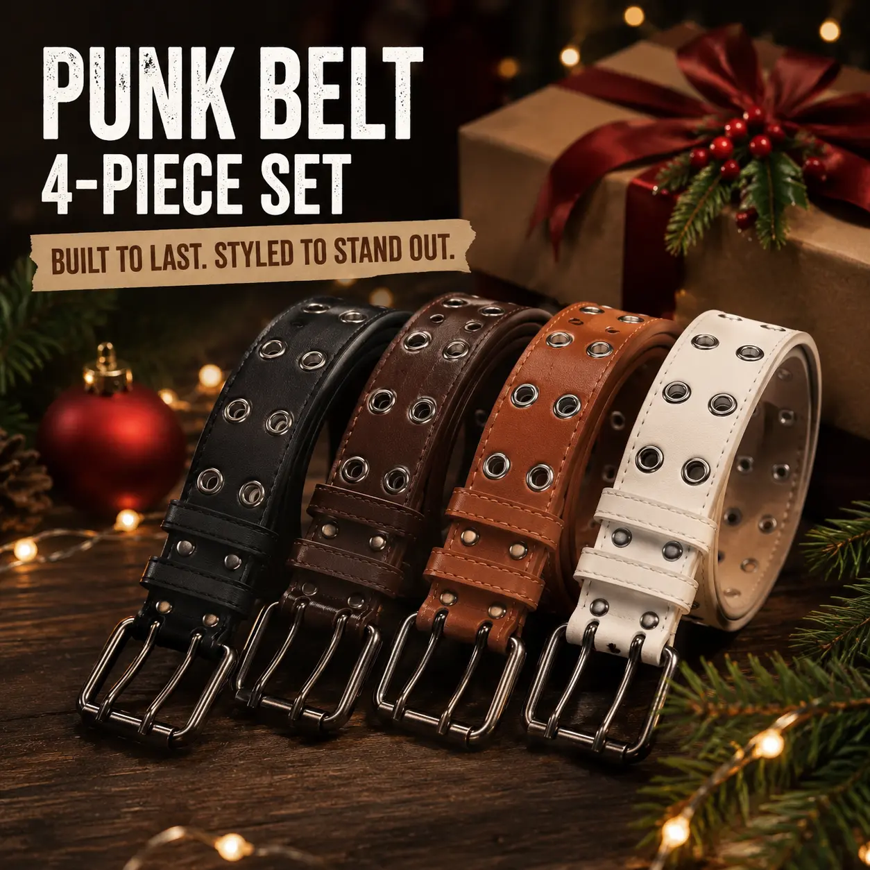 Double Grommet PU Leather Punk Belt,2 Hole Grommet Jeans Belt for Women & Men,Multi,Medium,Halloween Christmas Party,Father's Day Gift,Summervibes,Hand Tools Kits-YY2