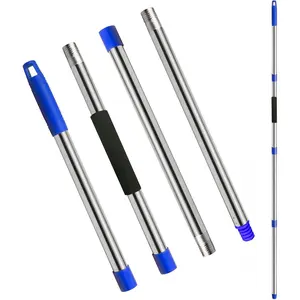 Mop Handle Replacement 4-Section Adjustable from 30" to 58" Durable Stainless Steel Mop Pole with American Thread Joint for Spin Mops & Brooms Blue