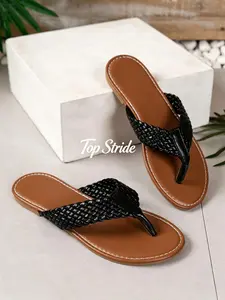 Women's Fashion Flat Braided Band Sandals, PU Leather, Woven Design, Summer Casual Beach Shoes, Breathable Lightweight, Daily Wear, Girl's Footwear, Bohemian Woven Sandals