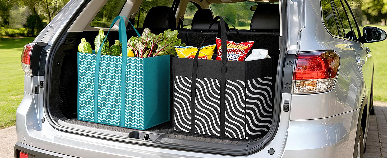 10 Pack Reusable Grocery Bags for Groceries 35L Large Capacity Heavy Duty Waterproof Bags for Shopping and Picnic with Sturdy Handles