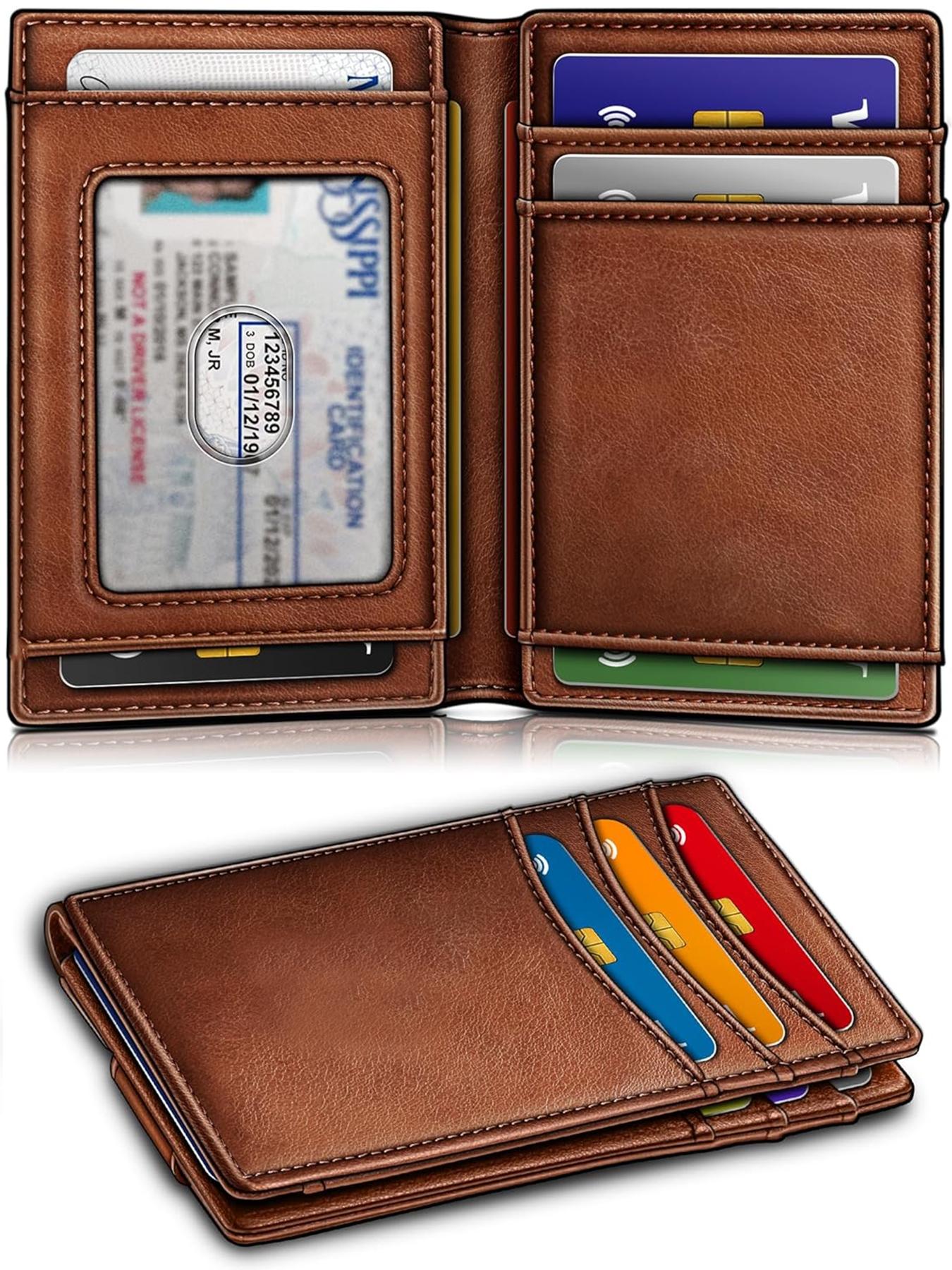 2026 New Magnetic Slim Wallet for Men, Leather Card Holder with Rfid Protection, Holds 12 Cards and Cash, Minimalist Design for Everyday Use