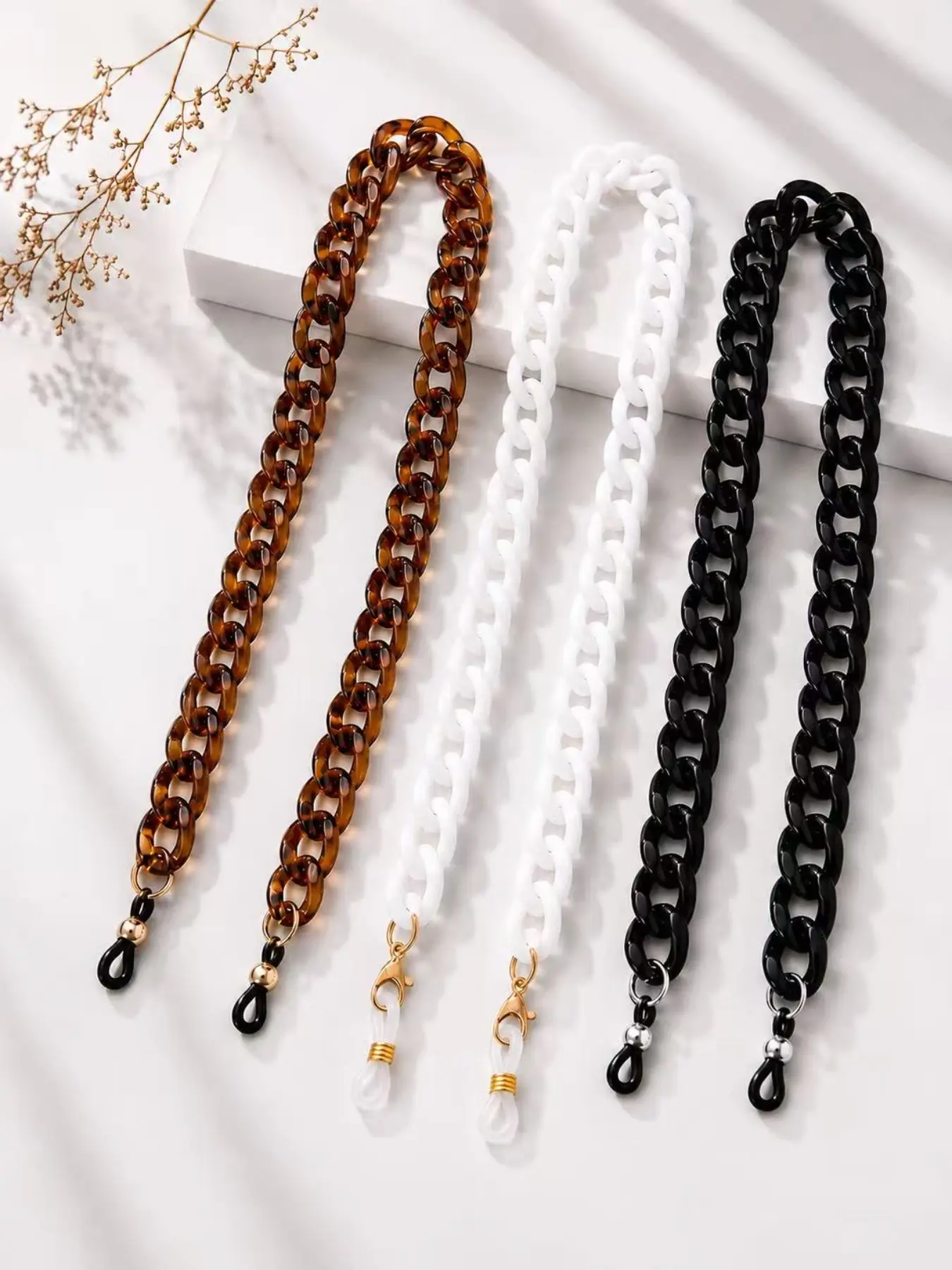 3-Pack Modern Three-Color Acrylic Eyeglass Chains, Fashionable Anti-Slip Neck Lanyard, Versatile Eye Glass Straps, Trendy Accessory Set, Glasses Lanyard