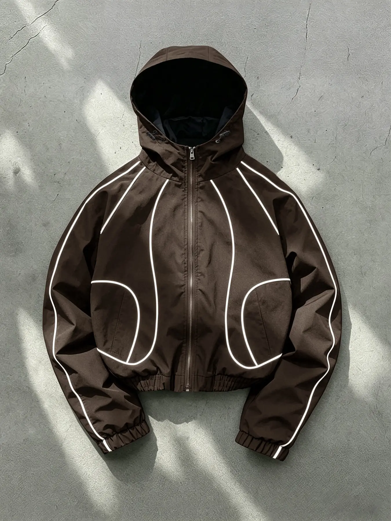 Men's Loose-Fit Short Hoodie Jacket, Line Decoration Full Zip Windproof Top, Casual Long Sleeve Flying Jacket for All Seasons