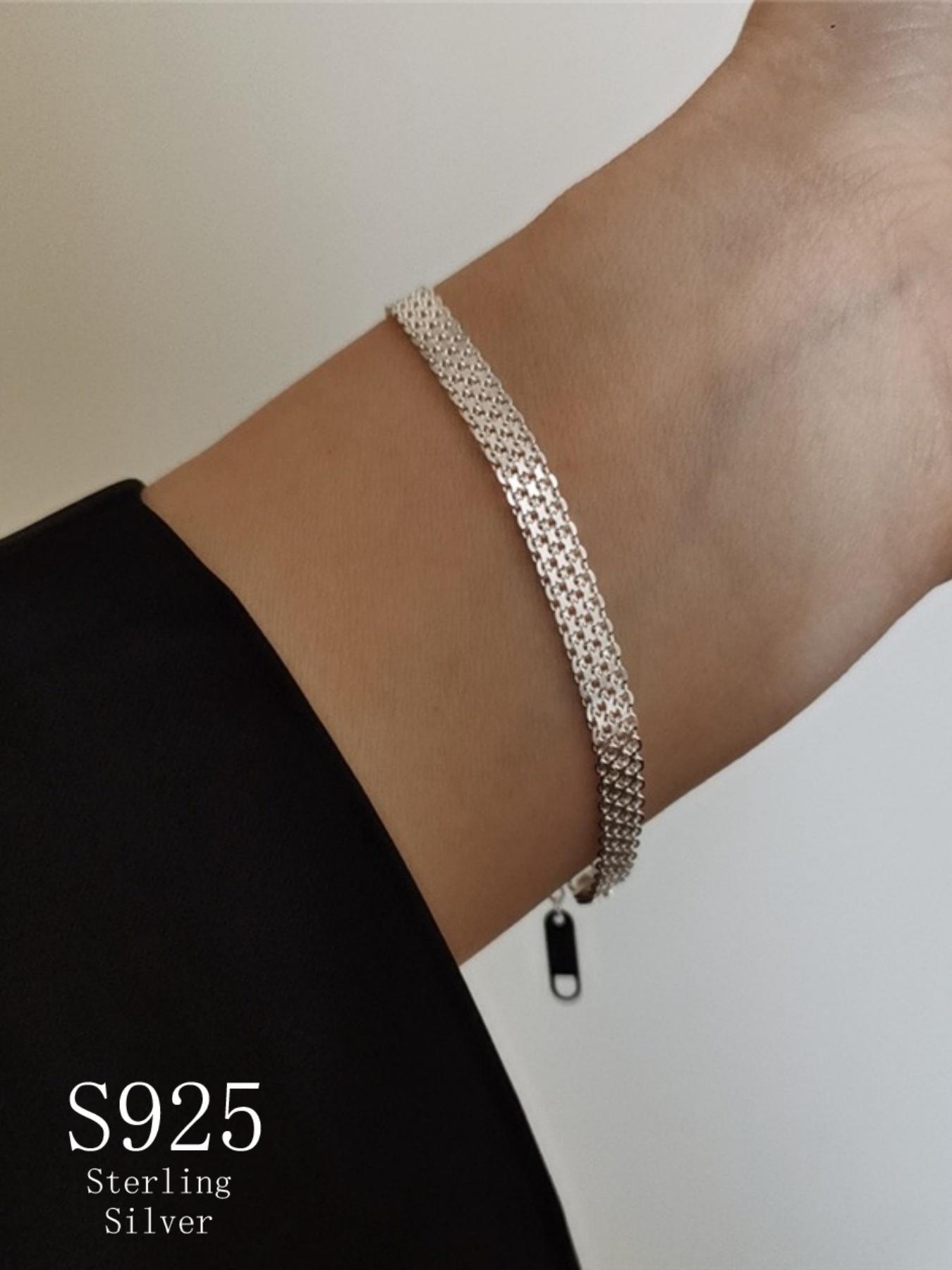 S925 Sterling Silver Mesh Braided Bracelet, Fashionable Jewelry for Women & Men, Trendy All-match & Exquisite Jewelry for Birthday Gift