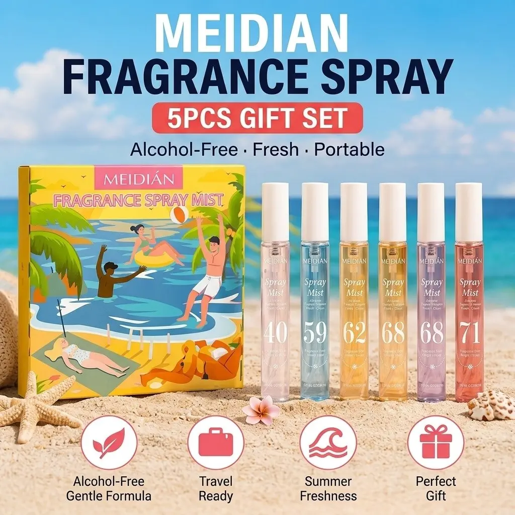 Meidian Alcohol-Free Fragrance Spray 10ML X 5 Travel Set, Gentle Formula, Long-Lasting Scent, Essential for Vacations and Business Trips