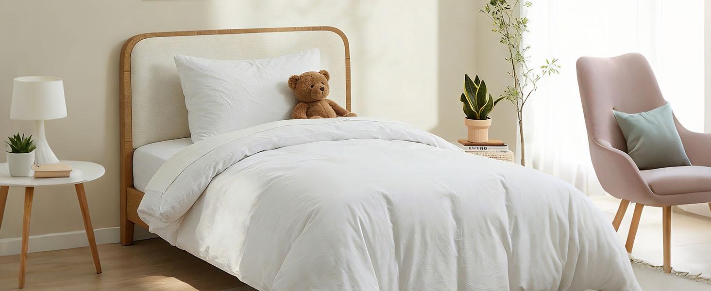 100% Washed Cotton Duvet Cover Twin Size,-Like Textured White Fade-Resistant Natural Bedding Set (No Comforter), 68x90 Inches