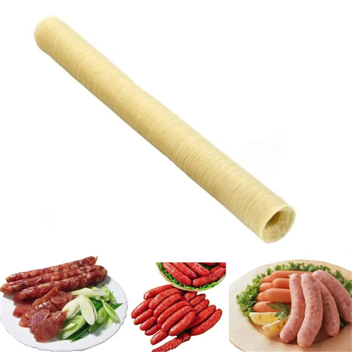Edible Collagen Casings Dry Pig Sausage Casing Tube for Sausage Maker Machine,14m28mm
