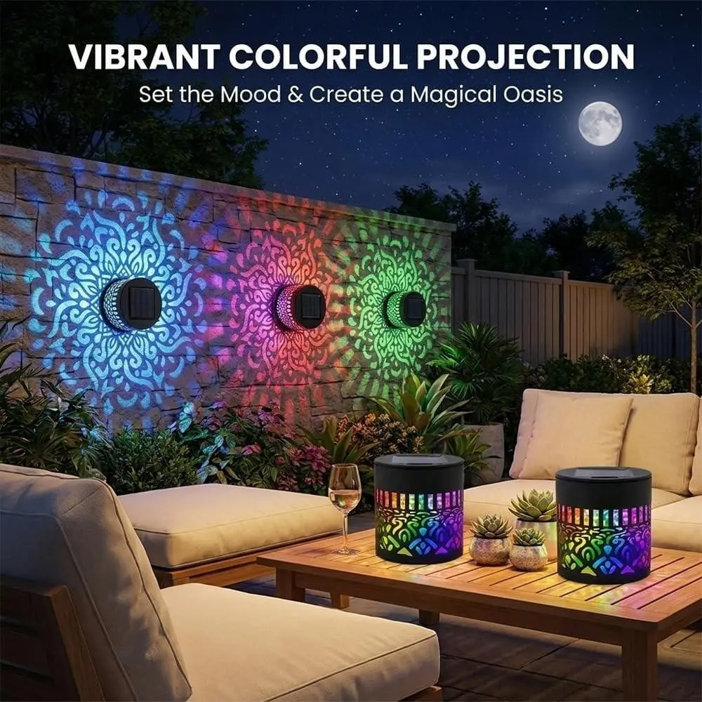 Solar Mandala Light Outdoor Wall Projector, Weatherproof Garden & Patio Decor, Fence & Wall Lamp, Courtyard Garden Post Patio Backyard Decoration
