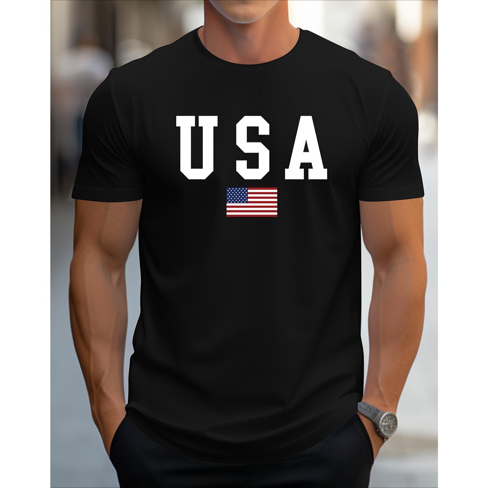 Men's Patriotic American Flag Print Cotton T-Shirt - Pure cotton, round neck, short sleeves, slightly stretchy knit fabric, regular fit, comfortable for all seasons, unisex, a great golf gift Men's Patriotic American Flag Print Cotton T-Shirt - Pure cotton, round neck, short sleeves, slightly stretchy knit fabric, regular fit, comfortable for all seasons, unisex, a great golf gift
