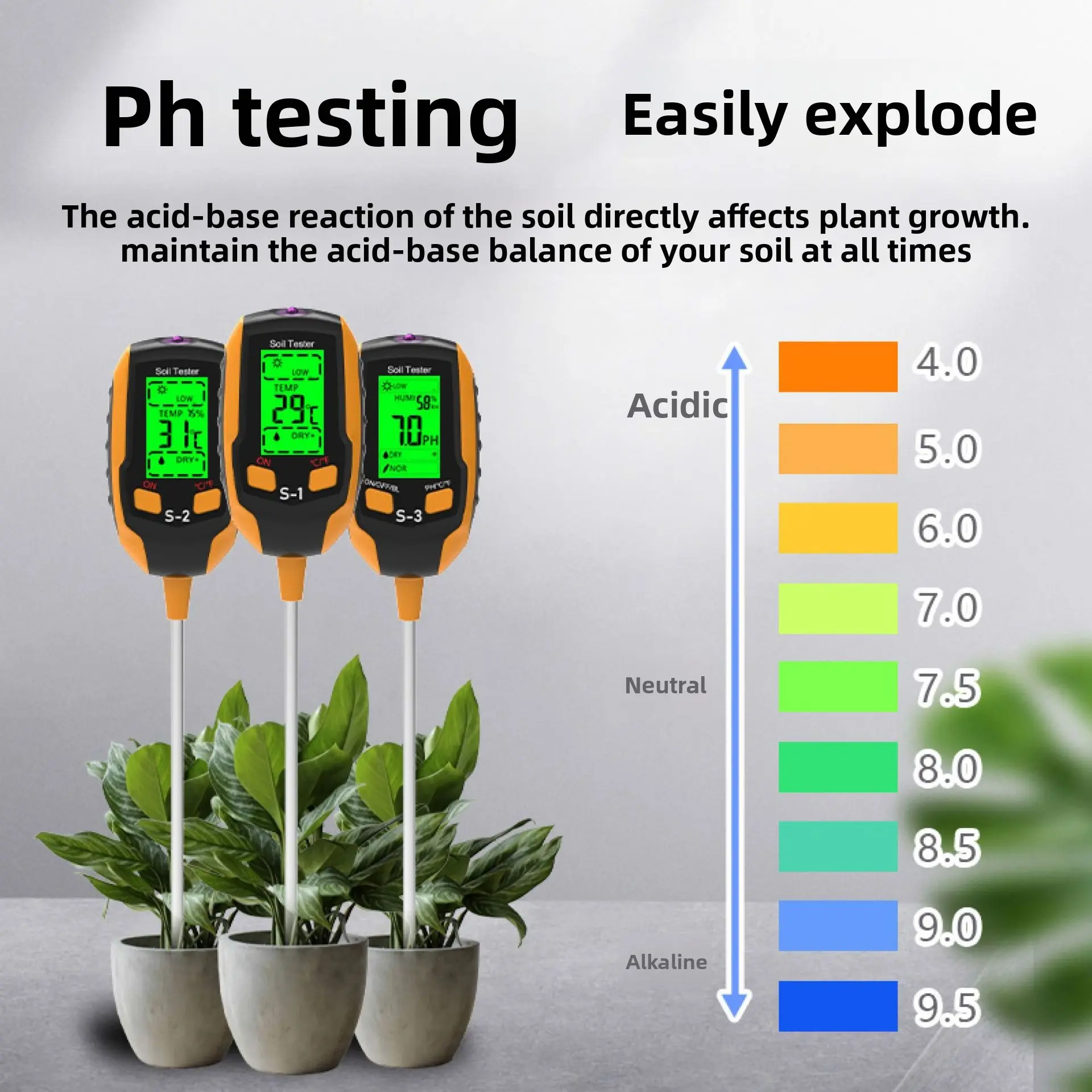 5‑in‑1 Soil Tester, High‑Precision pH Meter, Humidity & Light Detector, Soil pH Testing Tool