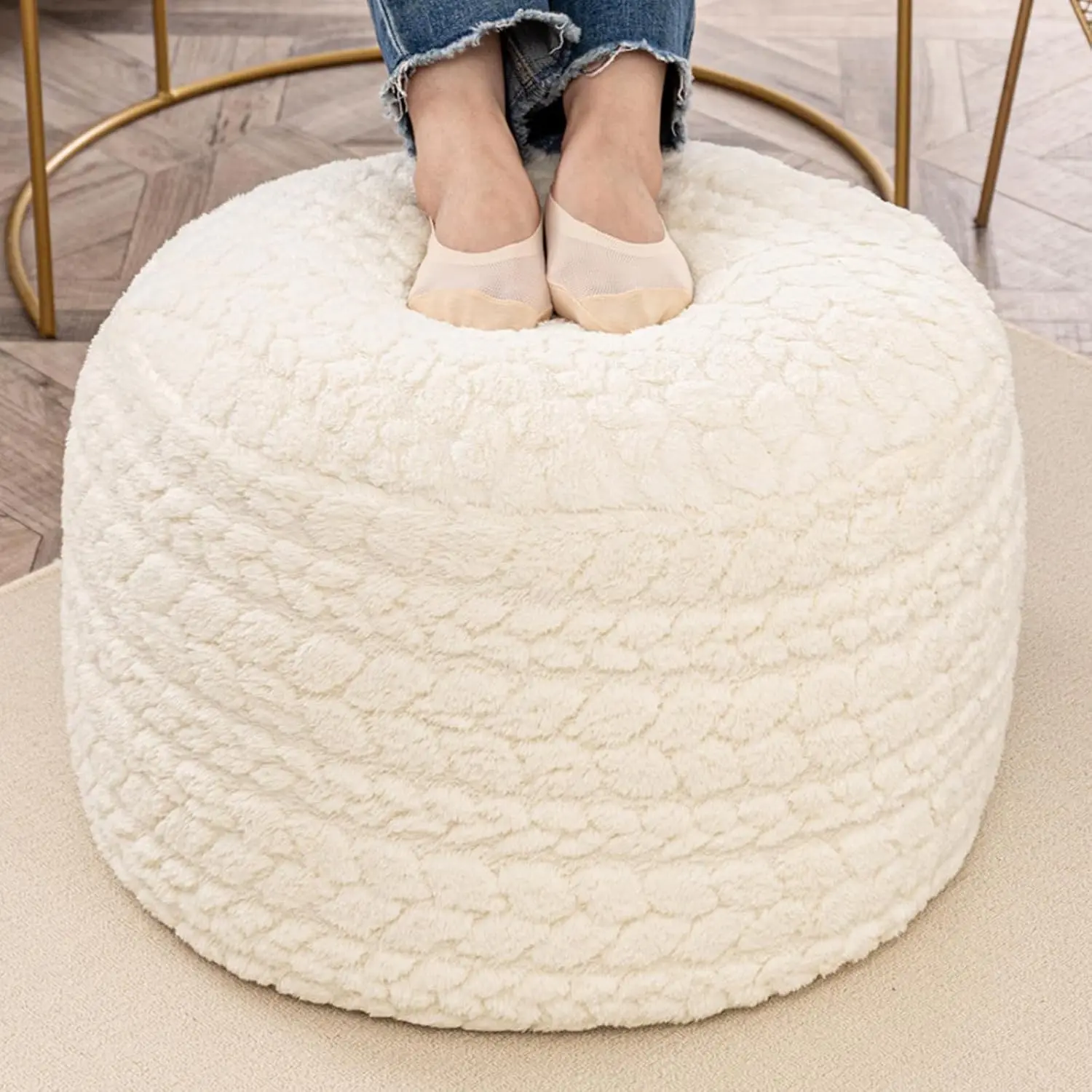Round Pouf Ottoman 20 x 20 x 14 Inches Boho Poof Home Decor Floor Pouffe Ottoman Foot Rest for Couch Sofa Bean Bag Chairs Living Room Bedroom (Cream)