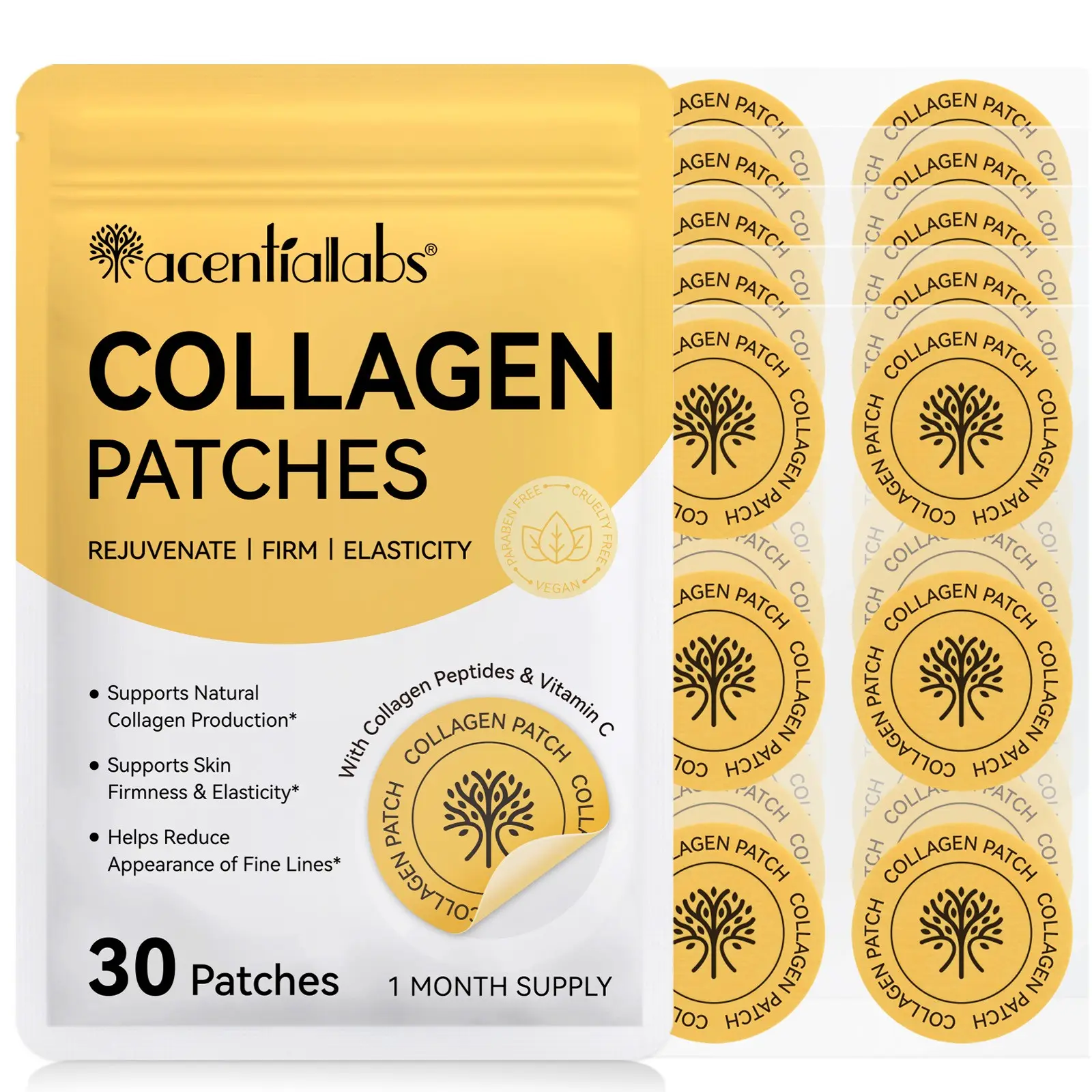 acentiallabs Collagen Patches (30 pcs), Skin Care Patches, Waterproof and Sweat-Resistant, Easy-to-Use Daily Skin Care Patches