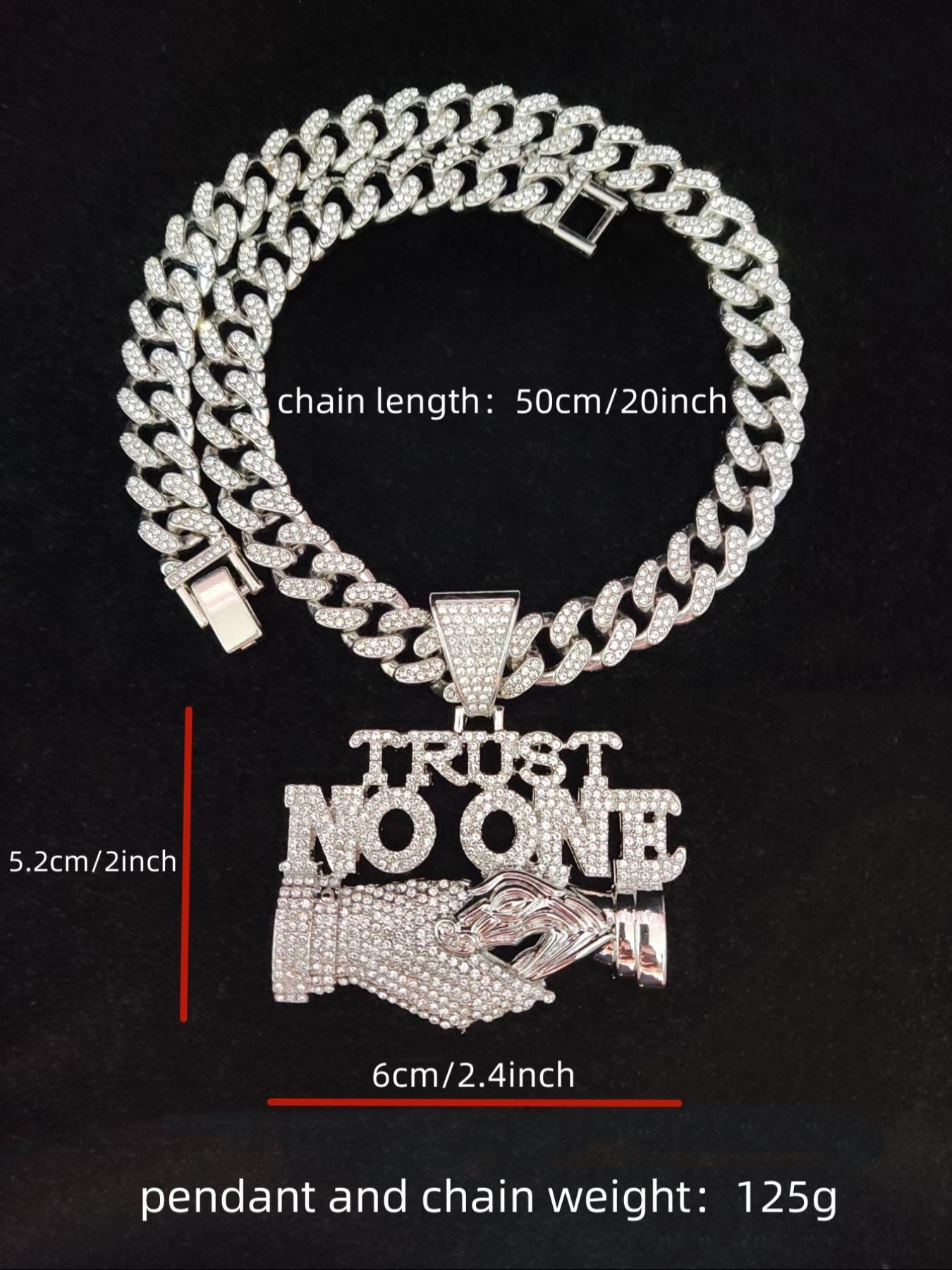 2024 Fashion Rhinestone Decorated Cuban Link Chain Necklace with Letter Handshake Shaped Pendant Design, Punk Casual Trendy Chain Pendant Necklace for Party & Daily Decoration Without Box