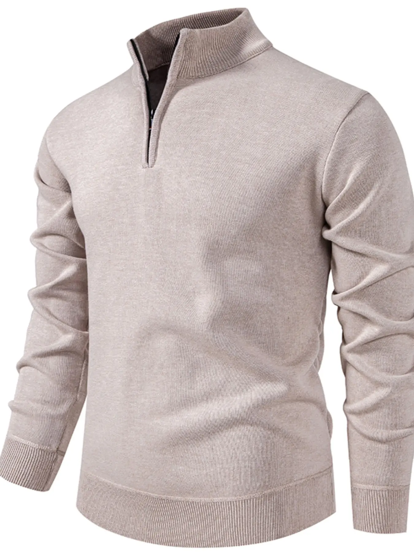 Men's Half-Zip Knit Sweater Tops, Soft Breathable Fabric, Stand Collar Design, Ribbed Hem, Slim Fit, Neutral, Versatile Style, Knitwear