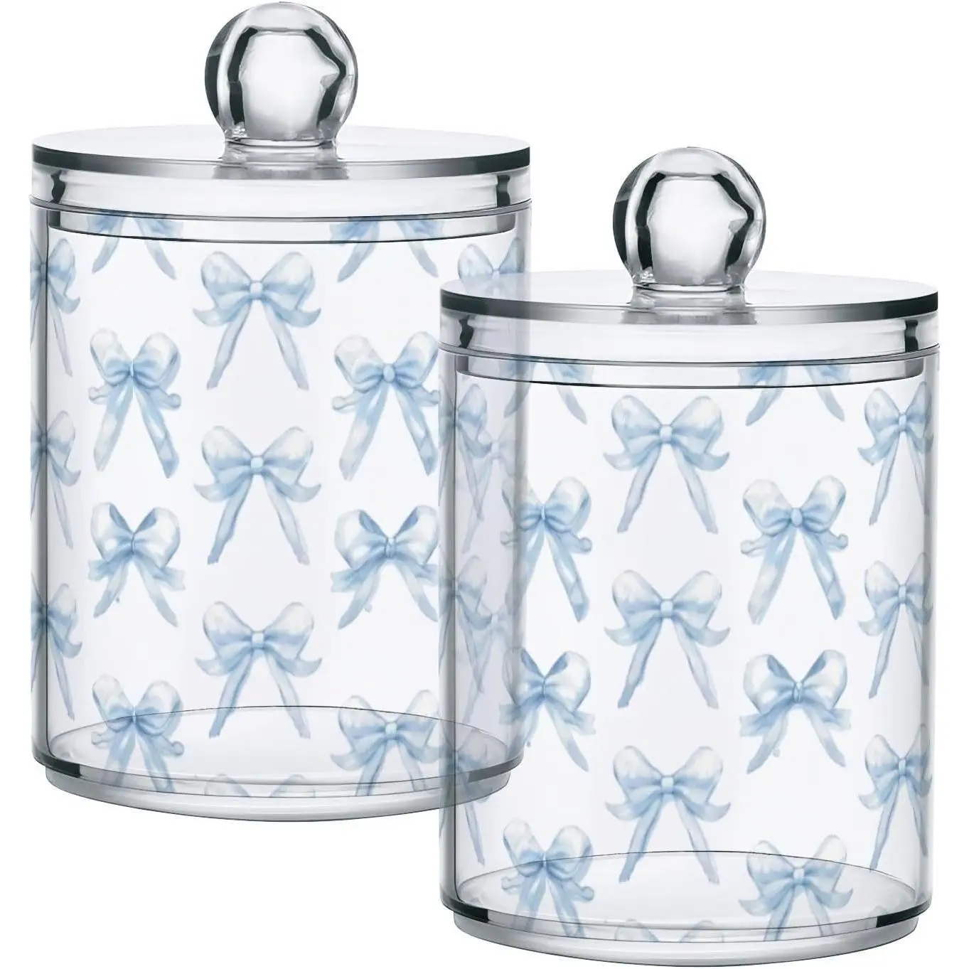 Little Blue Bow 2 Pack Acrylic Apothecary Jars, Bathroom Qtip Holder Storage Organizer for Cotton Swabs, Balls, Dental Floss & Makeup