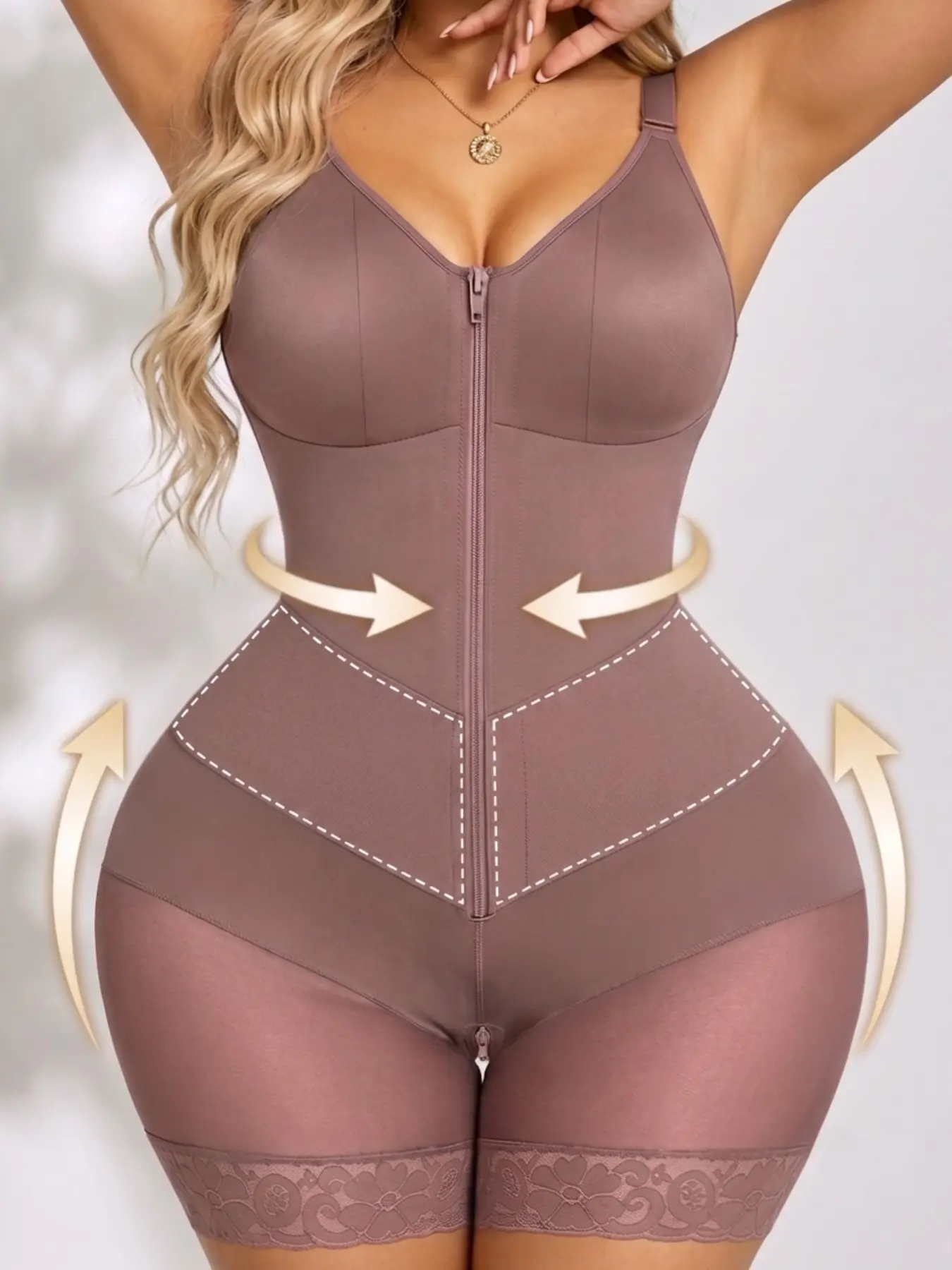 1 Count Shapewear Bodysuit For Women, Fajas, Butt Lifting And Tummy Control Body Shaper Zipper Bodysuit, Adjustable Strap Jumpsuit, Front Zipper V-Shaper Belt Compression Colombian Shapewear, Suitable For Daily Wear, Sports
