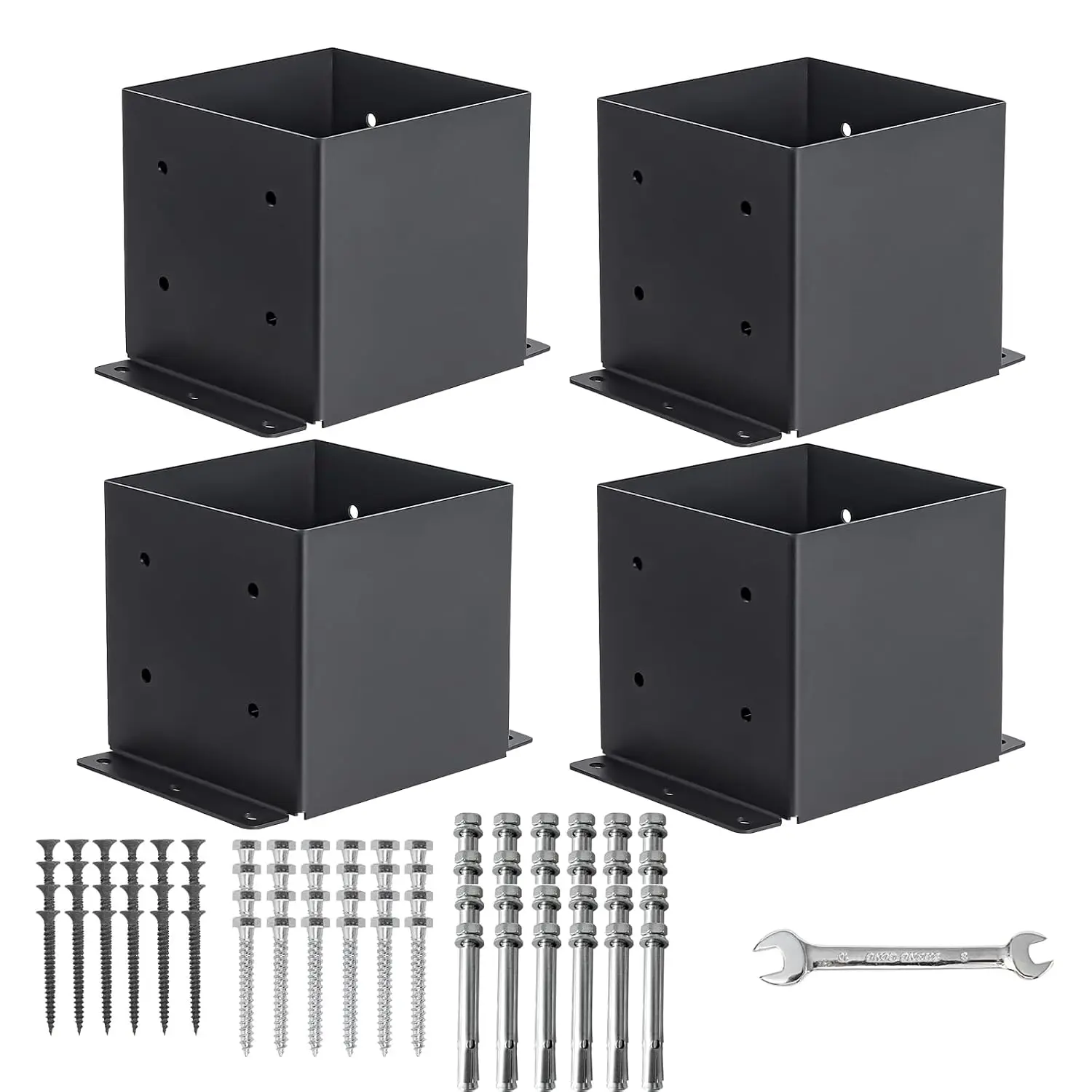 6x6  Base 4 count, (Inner Size 5.6x5.6)  Brackets Kit, Heavy Duty Black Metal -Coated  Anchor Outdoor Framing Module Fit for Support Deck Base Plate Pergola Brackets Fence Kit......