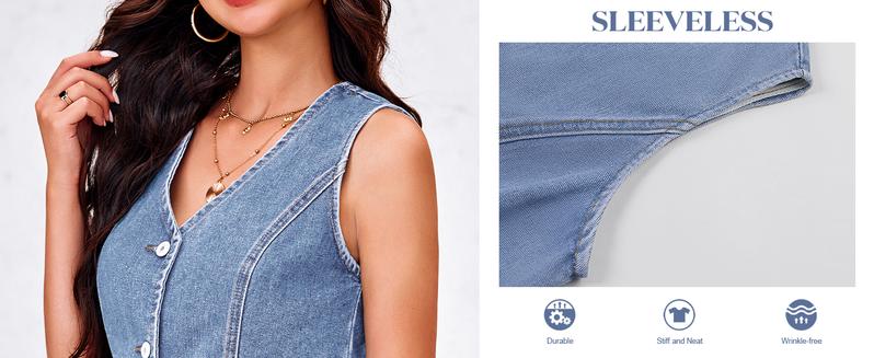 Imily Bela Womens Denim Vest Sleeveless V Neck Button Down Jean Waistcoat Jacket Y2K Summer Crop Tops
