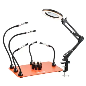 【DealsForYouDays】VEVOR Magnetic Helping Hands Soldering Station, 2-In-1 Third Hand Soldering Tool - 3X LED Magnifying Lamp 5 Flexible Arms, 6 PCB Holders, Heavy-Duty Base Station for Electronic Repair Craft Hobby