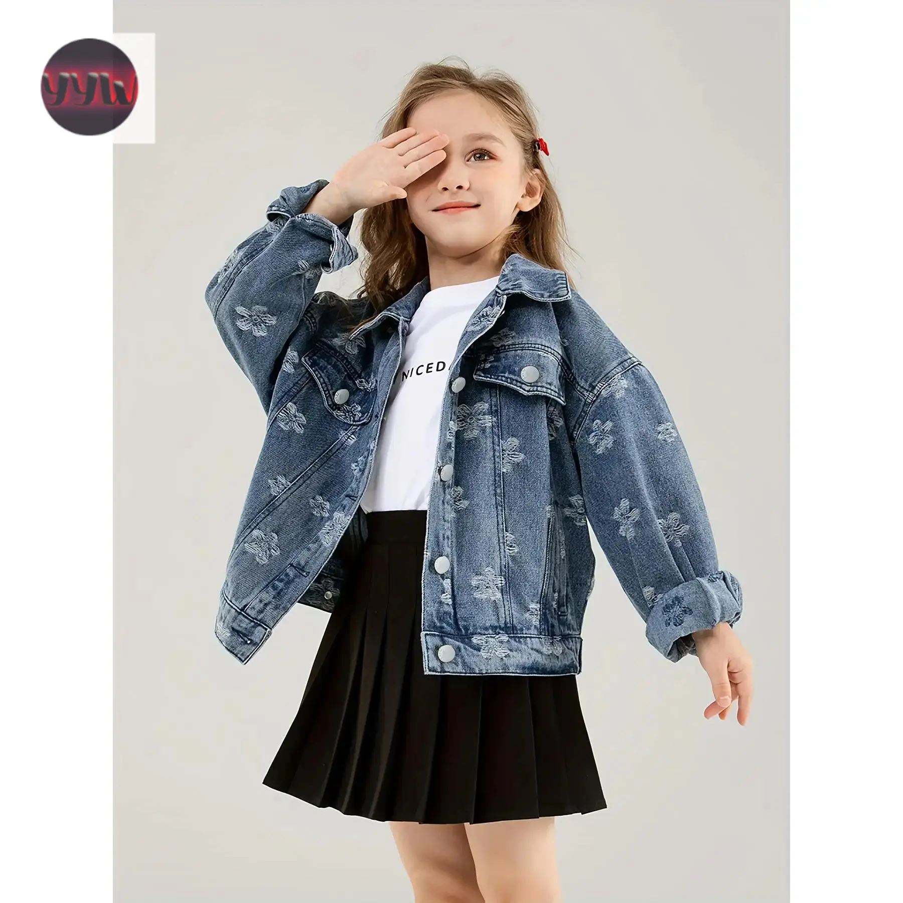 YYW1 New[Girls' Jacket] Stylish and Versatile Girls' Print Jacket - Casual Blazer All Seasons