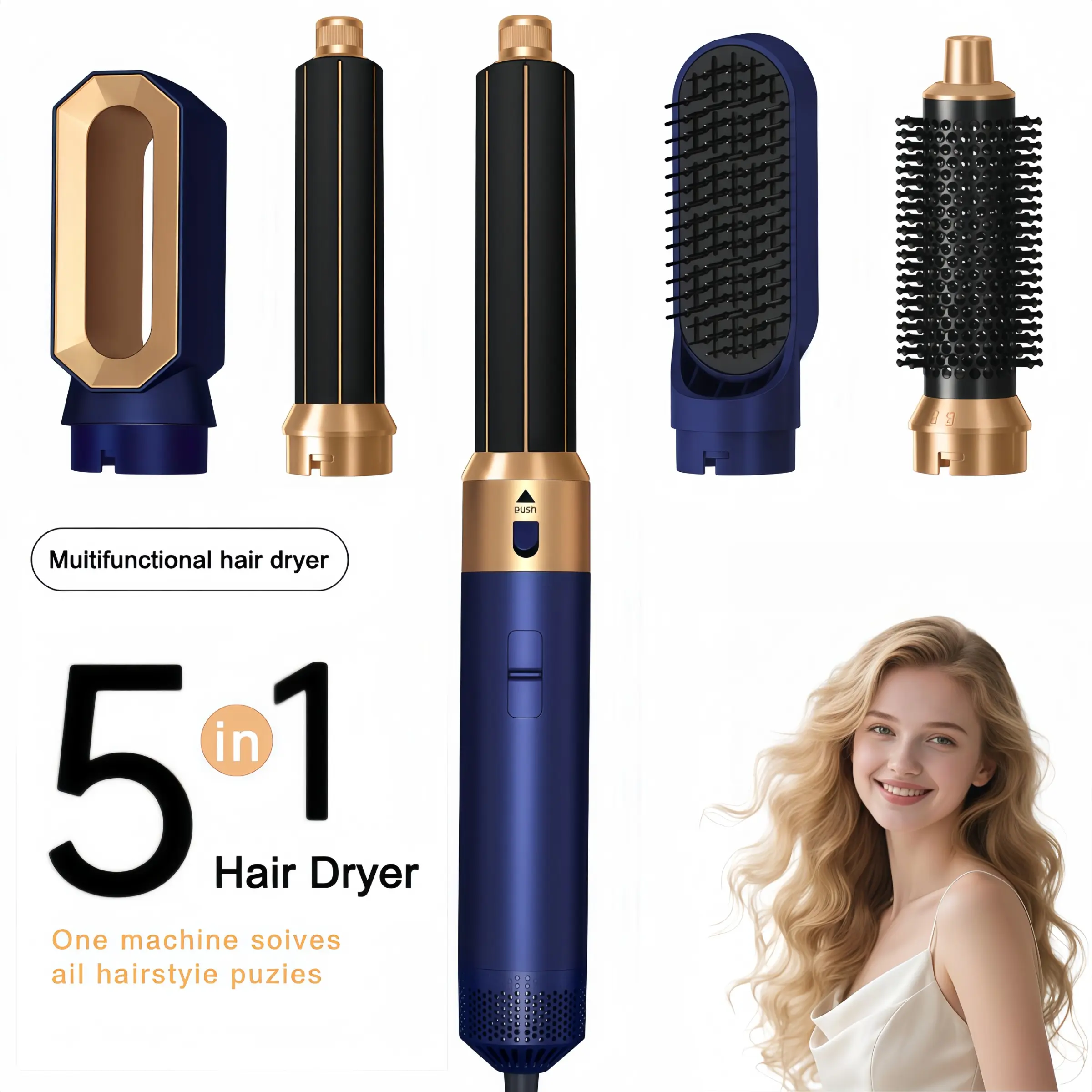 High-Quality 5-In-1 Hair Styling Kit, Includes Diffuser, Curling Iron, Straightener, Blow Dryer, Detachable Hot Brush, Perfect Gift