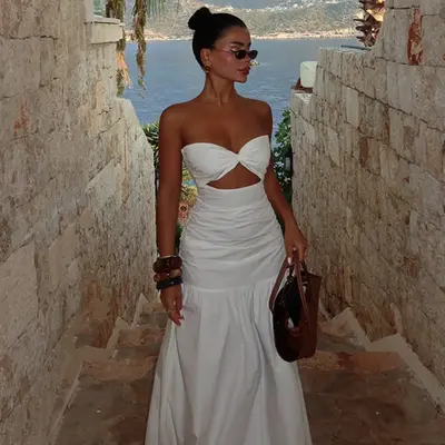 chinese dress ladies Long White DEWI DRESS Beach Wear