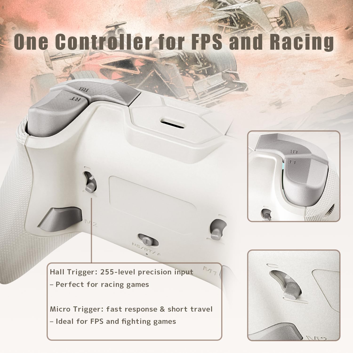 PC Controller with 1000Hz Polling Rate, Switchable Hall and Tactile Triggers, Hall Joysticks, Turbo, Macro, RGB Lighting, 2.4G  Wired, Compatible with Windows PC/ /Steam Deck/Android/iOS