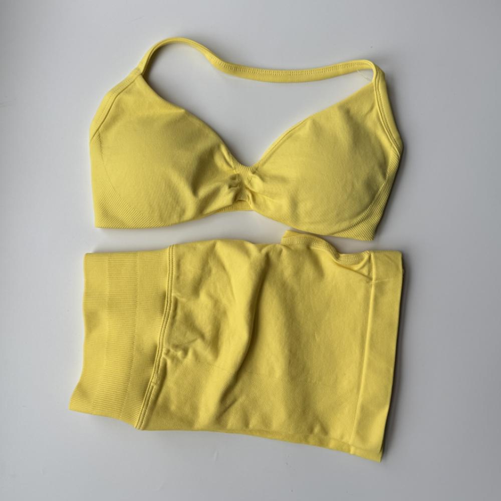 Impact Gym Set 2 Piece Women's Strappy Yoga Bra Top & Scrunch Shorts Sports Suit Fitness Clothes Seamless Yoga Set Everyday Activewear for Summer