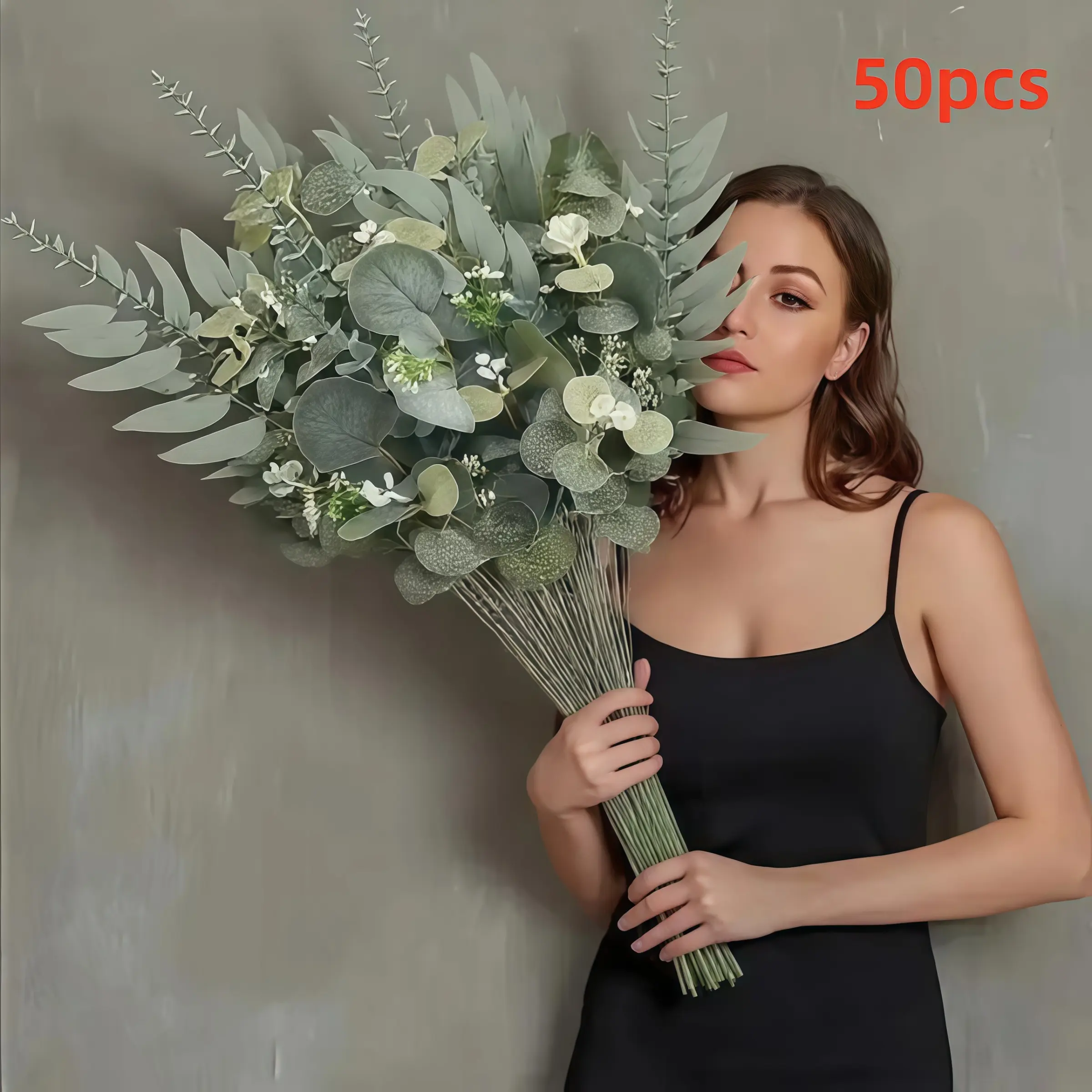 Lifelike-50 lots of artificial eucalyptus and stems-4 vivid types (lavender, white, green, gold) for DIY bouquets, home decor and events, home decor embellishments, natural looking leaves, lifelike textures, Fake Indoor Plants, Artificial Faux Plants