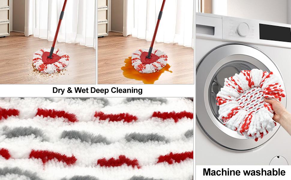 Mop Replacements Heads &Handle and Base Combo Set Compatible with Ocedar EasyWring Spin Mop Refills , 2 Microfiber Head Replace, 4-Section Iron Stick 30-58in and 1 Base