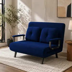ARCH Furniture Retro Vertical Ribs Corduroy-Metal 5-in-1 Convertible Sofa Bed for Two - 5-Position Adjustable Backrest, Folding Sleeper with Pillow, Space-Saving Double Bed for Living Room, Bedroom (71.6x46 in, Blue)