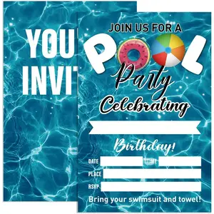 Birthday Invitations Pool Party for Boy with Envelopes, Summer Swimming Birthday Invite Cards, 4"x6" Set of 20