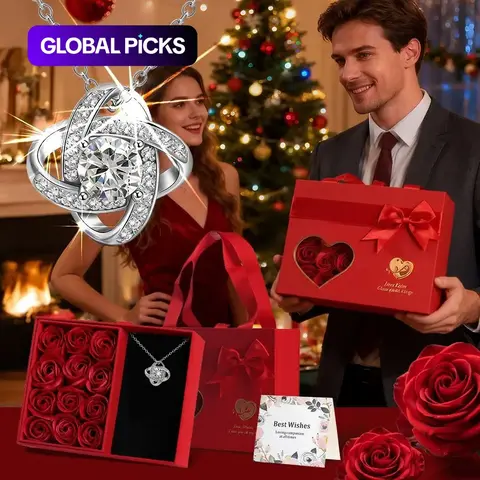 Rose Handbag Gift Box Set with Heart Necklace, Gift Package, Beautiful Present, Soulmate Gift for Valentine's Day, Anniversary, Christmas and New Year, Party Gift for Wife, Partner or Friend
