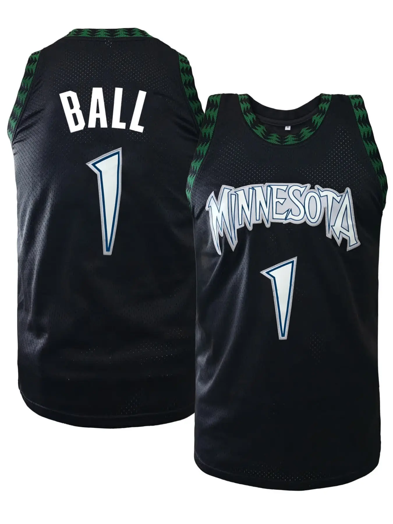 Men's Classic Minnesota Basketball Jersey Number 1 Ball, Black Retro Mesh Athletic Tank Top for Men Women, Breathable Sleeveless Shirt for Basketball Training & Daily Wear