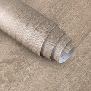 Boobest Light Brown Wood Wallpaper Peel and Stick Wood Grain Contact Paper Waterproof Removable Kitchen Cabinet Wallpaper 15.74"x 118" Wooden Vinyl Wrap Cabinet Covers Grey Oak Wooden Contact Paper
