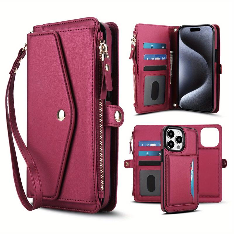 For IPhone 17 16 15 Wallet Case For Women, Support Wireless Charging With Blocking Card Holder, Wallet Detachable Magnetic Phone Case Crossbody Strap_voghion.com